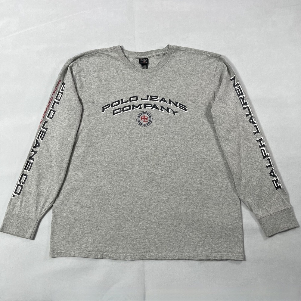 Ralph Lauren Polo Jeans Co Long Sleeve T Shirt Men XL‎ Gray Spell Out Logo VTG